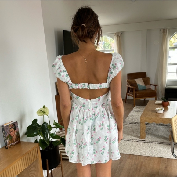 For Love & Lemons Remi Mini Floral Lace Open Back Dress w Built in Corset - Picture 11 of 11